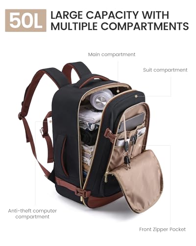 LOVEVOOK 50L Travel Backpack for Women Men with Garment Bag, Airline Approved Carry on Luggage Travel Essentials with 3 Packing Cubes, TSA Overnight Bags Weekender Essentials Backpacks fits 17" Laptop - color: Bean Green-dark Green, size: 50L-4Pcs