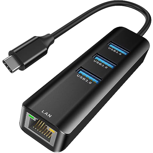 USB C to Ethernet Adapter, ABLEWE 4-in-1 RJ45 to USB-C/Thunderbolt 3 to Gigabit Ethernet LAN Network Adapter for MacBook Pro/Air 2021/2020/2019, iPad Pro 2021, Chromebook, XPS, Surface 3/2/Go-Black - color: Black