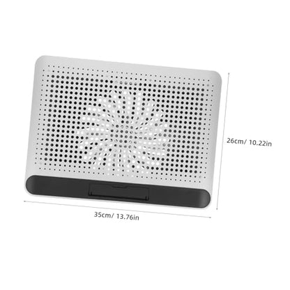 Aluminum Alloy Laptop Cooling Pad with Dual USB Ports Quiet Thin Notebook Cooler Stand for Laptops Up to Ergonomic Angles Skid-Resistant Computer Fan Support Frame in Silver