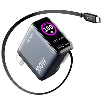 GaN+ 100W PD Charger, Retractable USB C Charger with Smart Display & Touch Control, PD100W Wall Adapter, PPS 60W 45W Super Fast Charging for iPhone 17 16 MacBook Galaxy Pixel (Non-Battery)