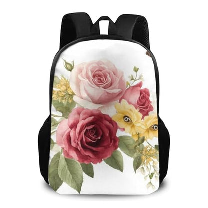 Fashion Computer Bag, Durable Travel Laptop Backpack, Water Resistant College Bag For Women Men Flower Shabby Chic Roses Buds Leaves Tulips Floral Butterfly - color: Color568