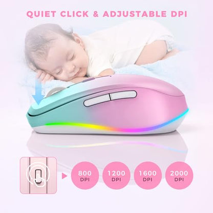PEIOUS Wireless Mouse Jiggler - Keep Computers Awake, Gradient Pink | Rechargeable LED Mouse, Silent Clicks, Adjustable DPI and Random Movement Keep Computers Awake for Laptop/PC/Mac - color: Gradient Pink