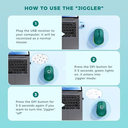 PEIOUS Wireless Mouse Jiggler - LED Wireless Mice with Build-in Mouse Mover, Rechargeable Moving Mouse for Laptop with Undetectable Random Movement Keeps Computers Awake - Dark Green - color: Dark Green