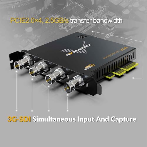 AVMATRIX PCIE Capture Card for PC, 4CH SDI with 1080P60 Ultra-Low Latency for Multi-Channel Live Streaming, Video Conferencing, Online Education, telemedicine Broadcasting on PC/Mac - color: PCIE-4CH SDI