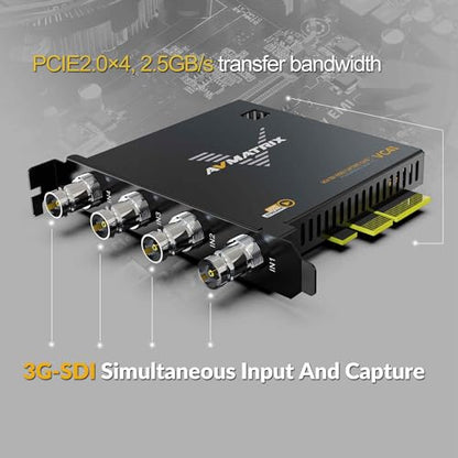 AVMATRIX PCIE Capture Card for PC, 4CH SDI with 1080P60 Ultra-Low Latency for Multi-Channel Live Streaming, Video Conferencing, Online Education, telemedicine Broadcasting on PC/Mac - color: PCIE-4CH SDI