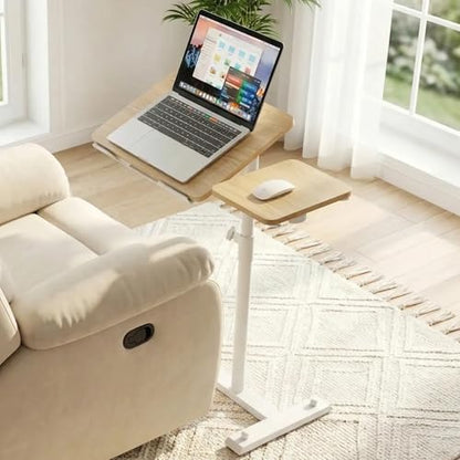 YUHFERA Rolling Table for Laptop Stand, Height and Angle Adjustable Over Bed Table with Wheels, Tilt-Top Laptop Desk for Couch with Cup Holder, Bed Table Tray for Eating (Oak) - color: Fair