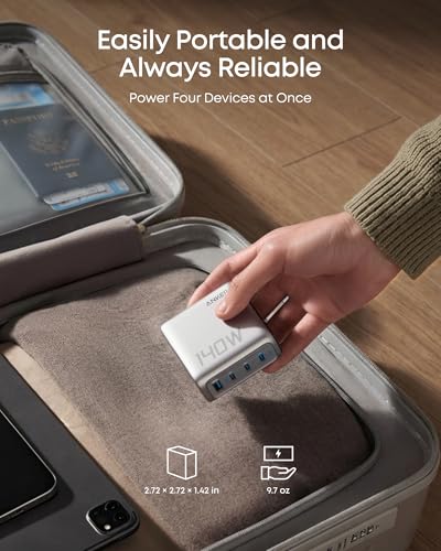 Anker 140W Max 4-Port GaN Charging Blocks,Smart Display for MacBook Charger | Fast Charger USB C Power Adapter with Touch Controls for Macbook Pro,iPad,iPhone 17/16 Series(Include 5FT Cable,Non-Battery) - color: Silver