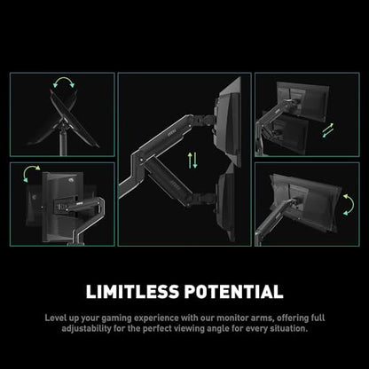 MSI MAG MT201D - Premium Heavy Duty Dual Monitor Stand Arms, 17-45" Support, VESA Compatible, Adjustable Spring Mount, 44 lbs per Screen, Clamp & Grommet, Quick Release Plate - Black - color: Black