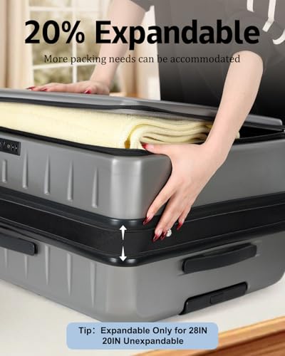 CENSIEN Luggage Sets 2 Pieces, 20 Inch Carry On Luggage and Expandable 28 Inch Checked Luggage with Spinner Wheels, Lightweight ABS+PC Hard Shell Suitcase with Front Opening, TSA Lock (Gray, 20/28) - color: Gray, size: 2-Piece Set (20/28)