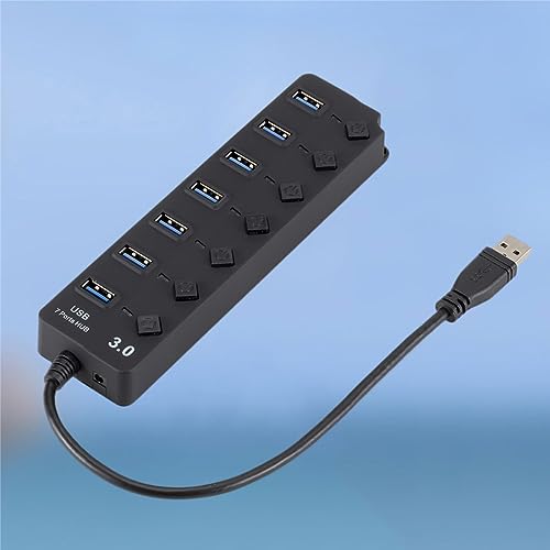 Uonlytech 7-Port USB 3.0 Hub LED Indicators for Computer Laptop and Tablet High-Speed USB Splitter Independent Power Control Black