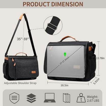 ESTARER Men's Messenger Bag 17.3 Inch Upgraded, Water-resistant Canvas Laptop Bag, Computer Shoulder Bag for College Travel Work, Dark Grey - color: 17.3" Buckle-dark Gray