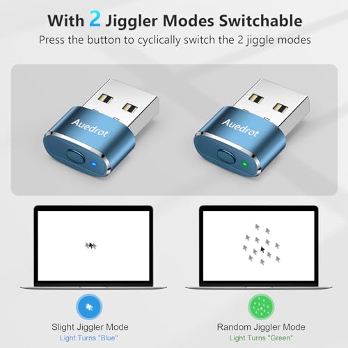 AUEDROT Mouse Jiggler Undetectable Metal USB Mouse Mover with Switch Button, Automatic Mini Mouse Shaker with 2 Jiggle Modes, Driver-Free, Plug and Play, Keep Computer/Laptop Awake, Blue, 2 PCS - color: Blue, style: 2 PCS