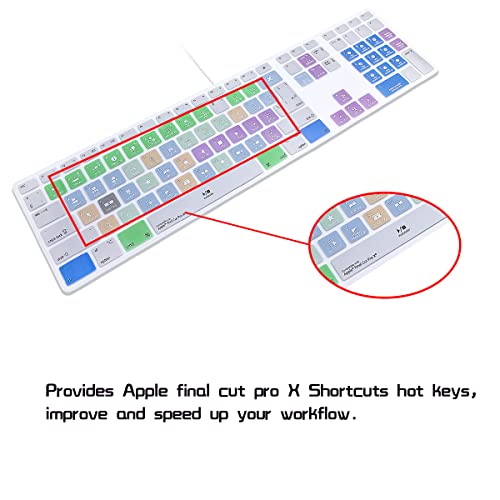 HRH for iMac G6 MB110LL/B MB110LL/A A1243 Keyboard with Numeric Keypad NumberPad Print:Final Cut Pro X Functional Shortcuts Hot Keys Design Silicone Keyboard Skin Cover [US/EU Layout] - color: Z-Final Cut Pro X