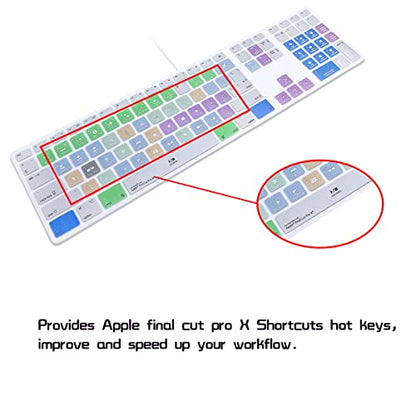 HRH for iMac G6 MB110LL/B MB110LL/A A1243 Keyboard with Numeric Keypad NumberPad Print:Final Cut Pro X Functional Shortcuts Hot Keys Design Silicone Keyboard Skin Cover [US/EU Layout] - color: Z-Final Cut Pro X