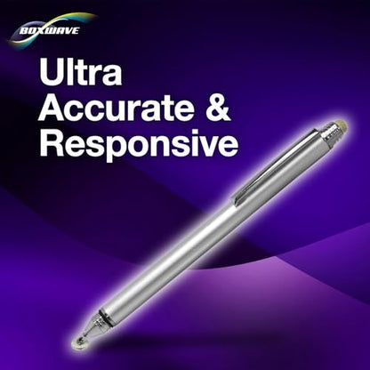 BoxWave Stylus Pen Compatible with LG gram Pro Thin and Lightweight Laptop (17 in) - DualTip Capacitive Stylus, Fiber Tip Disc Tip Capacitive Stylus Pen - Metallic Silver