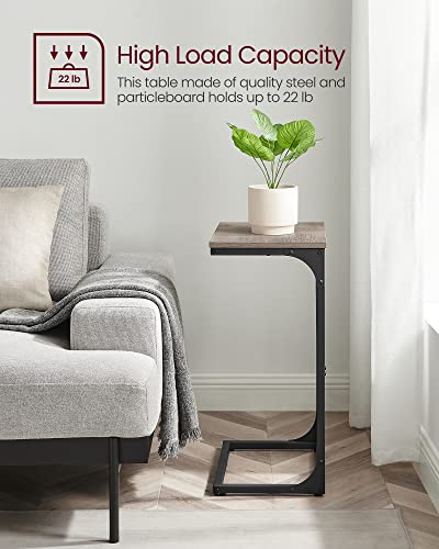VASAGLE C-Shaped End Table, Side Table for Sofa, Couch Table with Metal Frame, Small TV Tray Table for Living Room, Bedroom, Greige and Black ULET353B02 - color: Greige + Black