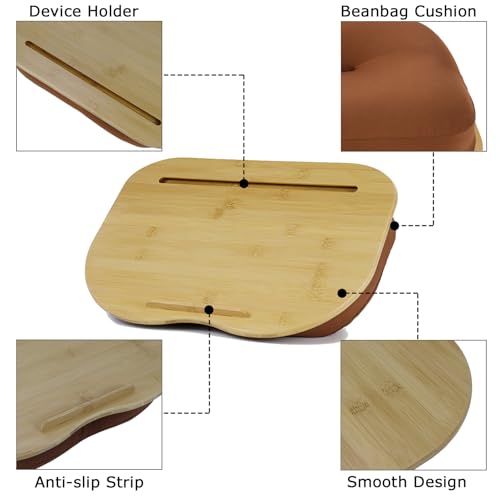 SUMISKY Bamboo Lap Desk for Laptop with Cushion, Portable Laptop Stand with Phone Hoder & Anti-Slip Stopper-Fits up to 15 inch for Home Office Students Use, 15x11 Inches with Bag - size: Small (15x11 in) with bag