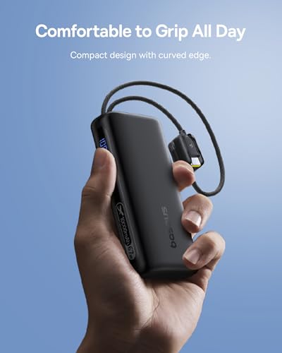 Baseus Mini Power Bank Fast Charging 67W, 10000mAh Small Portable Phone Charger Built-in Dual USB C Braided Cable, Travel Essential Battery Pack for iPhone 17/16/15, iPad, Samsung Galaxy S25/S24 etc. - color: Midnight Black
