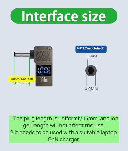 USB C to DC Adapter – GaN Charger Adapter Cable, Connector Tip to USB-C for Laptops (Travel Plug Adapter, 4.0 * 1.7mm Universal) - size: 4.0 * 1.7mm Universal