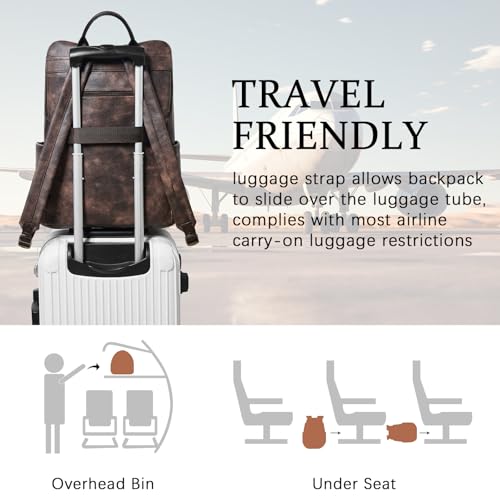 Shrrie Upgraded Large Travel Laptop Backpack with Laptop Compartmetn Fits 17 inch Laptop,Waterproof Vegan Leather Computer Backpack for Women and Men Work Business College - color: Two-toned Coffee