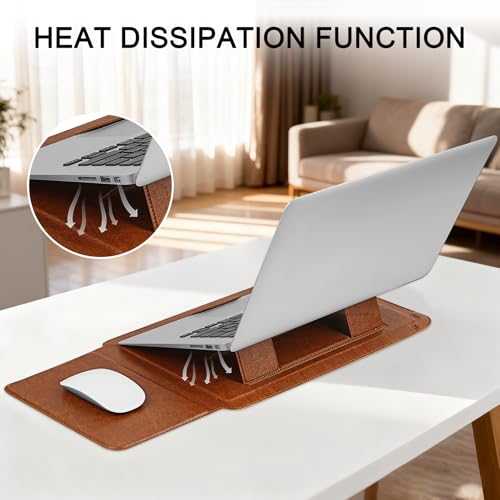 HoYiXi 14 Inch Laptop Sleeve Case with Stand Feature for Mac Book Pro 14 2021/ASUS Vivobook 14/HP Pavilion X360/IdeaPad 14/Dell HP ASUS Acer Huawei Matebook 14'',Compatible 13.3-14'' PC,Brown - color: Brown, size: 13.6-14'' laptop