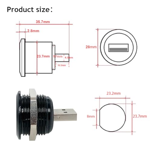 PENGLIN 2PCS USB2.0 Male to Female Panel Mount Connector with Nut Fixing | Tough Zinc Alloy Body,480Mbps Data Transfer,With Waterproof/Dustproof cap,Fits 86 Panels - size: USB 2.0(2PCS)-Single port