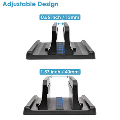 Vertical Laptop Stand [New Version: Two More Rubber Pads & Hex Key Storable Design] ABS Plastic Adjustable Dock up to 15 inch PC Desk Space Saver for MacBook/Surface/iPad/Mini PC (Black) - color: Black