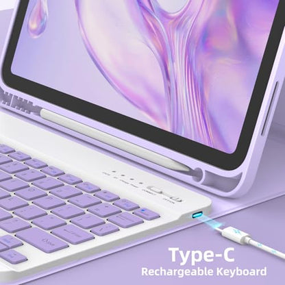 KBCASE for iPad Air 11 inch (M4/M3/M2) Case with Keyboard, Purple | Keyboard Case for iPad Air 5th/Air 4th/Pro 11 2018, Detachable Wireless Keyboard, Pencil Holder - color: Purple