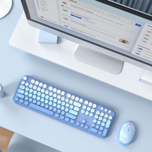 MOFII Wireless Keyboard and Mouse Combo, Full Size 2.4G Retro Round Computer Keyboard and Mouse Set, Plug and Play, for Windows, Computer, Desktop, PC, Notebook - (Blue Gradient) - color: Blue Gradient