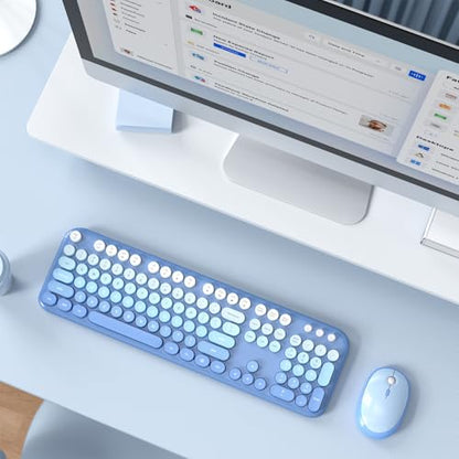 MOFII Wireless Keyboard and Mouse Combo, Full Size 2.4G Retro Round Computer Keyboard and Mouse Set, Plug and Play, for Windows, Computer, Desktop, PC, Notebook - (Blue Gradient) - color: Blue Gradient