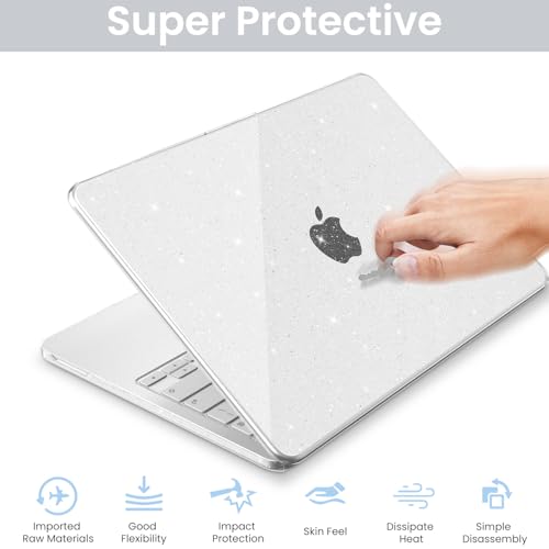 AKIT for MacBook Neo 13 Inch Case 2026 Model A3404, Clear | Anti-Scratched Protective Glitter Hard Shell, 2 Keyboard Covers Included, Screen Protector Included - color: Glitter Clear