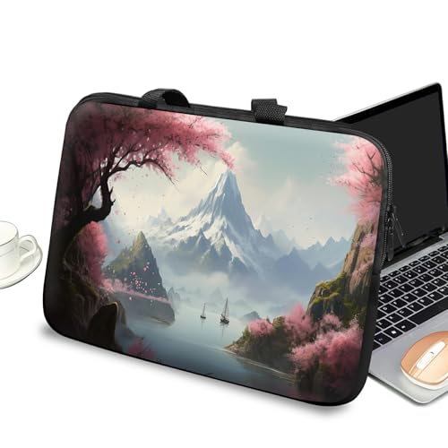 Universal Laptop Case Sleeve 10 inch with Handle and Zipper, Kids Tablet Carrying Case Messenger Bag Portable Tote Bag for 7-10 inch iPad/Notebook/eBook/Readers, Cherry Tree by Lake - color: Cherry Tree By Lake, size: 10 inch