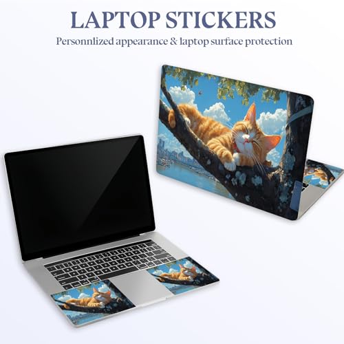 Universal Laptop Skin Sticker Decal,15.6 Inch Laptop Vinyl Cover for 13" 14" 15.6" Laptop,Scratch-Resistant Waterproof Protector Wrap,Reusable with Wrist Pads,Riverview Napping Cat - color: Riverview Napping Cat