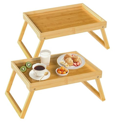 RRX Bamboo Bed Tray Table with Folding Legs, Breakfast Tray, 2 Pack (Beige) | Bed Trays for Folding Table Eating, Kitchen Serving, Food, Sofa, Snacking or Working, Laptop Desk Dinner, Snack Tray - color: Beige