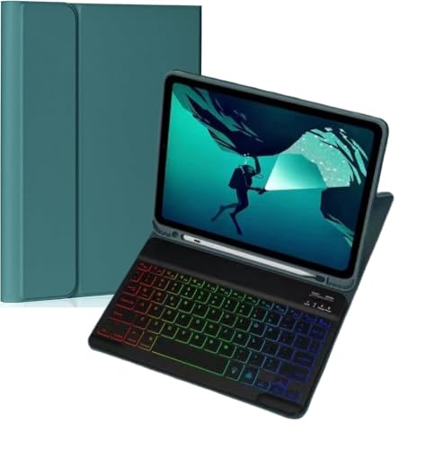 Keyboard Case for Amazon Fire HD 10/10 Plus 10.1 inch 2021/2023(11/13th Generation), Slim 7 Color Rainbow Backlight Detachable Magnetic Keyboard Cover with Pencil Holder (Teal+Black) - color: Teal+Black