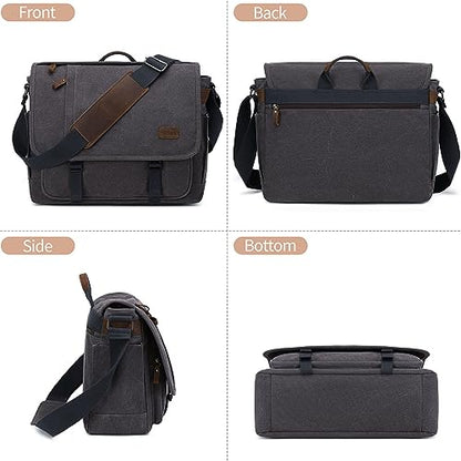 Nerlion Messenger Bag for Men 17-17.3 Inch Laptop Bag Canvas Water-resistant Computer Bag Shoulder Bag Work Briefcase Bookbag for College (Gray) - color: Coffee