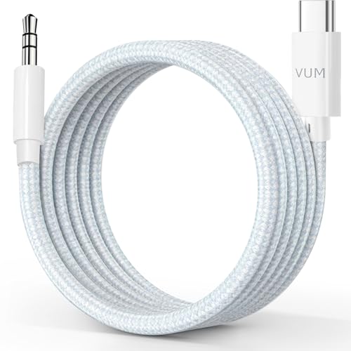 VUM USB-C to AUX Hi-Res 3.5mm Audio Cable for Car,Headphones,Speakers (4ft) | 32-bit/384kHz DAC, High Quality 99.99% Purity OFC Silver-Plated, Hi-Fi Stereo Durable Type-C to 3.5mm Male Auxiliary Cable