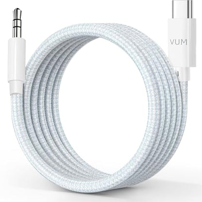 VUM USB-C to AUX Hi-Res 3.5mm Audio Cable for Car,Headphones,Speakers (4ft) | 32-bit/384kHz DAC, High Quality 99.99% Purity OFC Silver-Plated, Hi-Fi Stereo Durable Type-C to 3.5mm Male Auxiliary Cable
