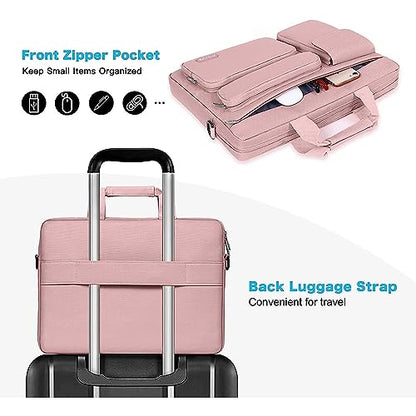 MOSISO Laptop Shoulder Bag 16 inch, 15-15.6 inch Computer Bag | Compatible with MacBook Pro 16 inch, HP, Dell, Lenovo with 2 Raised&1 Flapover&1 Horizontal Pocket&Handle&Belt, Pink - color: Pink, size: 16 inch