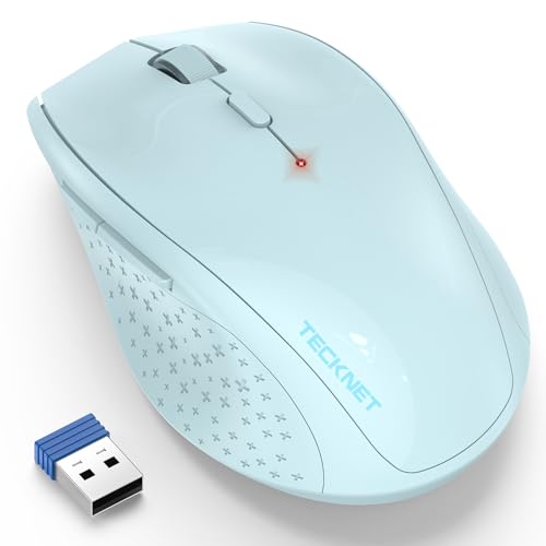 TECKNET Wireless Mouse, 2.4G USB Computer Mouse with 6-Level Adjustable 4800 DPI, 30 Months Battery, Ergonomic Grips, 6 Buttons Portable for PC, Chromebook, Mac - Lightblue - color: Lightblue