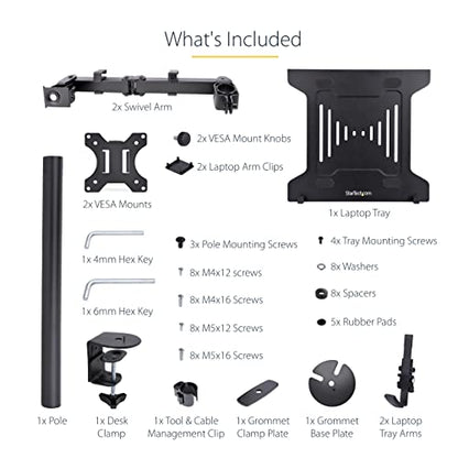 StarTech Monitor Arm up to 32in, 9.9lb/4.5kg, VESA (A2-Laptop-Desk-Mount) | For a Single Display up to 32" (17.6lb/8kg), With VESA Laptop Tray, Up to 9.9lb (4.5kg), Adjustable, Clamp or Grommet Base - style: Dual