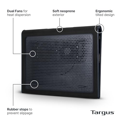 Targus Dual Cooling Fan Laptop Chill Mat, Best Notebook tray, adjustable Cooling Pad for 17-Inch Notebook, laptop stand for desk/bed/ lap with USB-A/ Mini USB cable to gadget, Black /Grey (AWE55GL) - style: Cooling Pad Black
