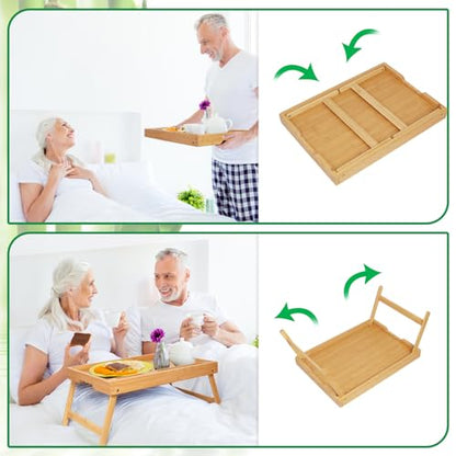 Artmeer Bamboo Bed Tray, Folding Legs, Phone/Tablet Slot, Medium, Bamboo | FSC-certified bamboo bed tray with phone/tablet slot, folding legs, handles and raised edges for meals, laptops and reading. - color: Bamboo, size: Medium