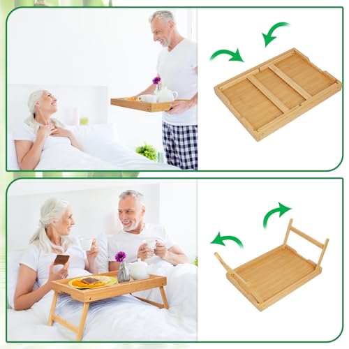 Artmeer Bamboo Bed Tray, Folding Legs, Phone/Tablet Slot, Medium, Bamboo | FSC-certified bamboo bed tray with phone/tablet slot, folding legs, handles and raised edges for meals, laptops and reading. - color: Bamboo, size: Medium