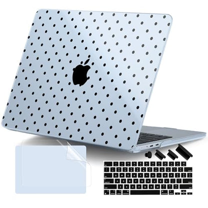 for MacBook Air 13 Inch (13.6 Inch) Case, M5/M4/M3/M2 Chip 2026 2025 2024 2023 2022, Hard Plastic Printed Cover with Screen Protector & Keyboard Cover & Dust Plugs, Blue Polka Dots - color: Blue Polka Dots