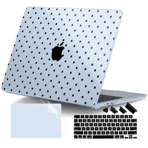 for MacBook Air 13 Inch (13.6 Inch) Case, M5/M4/M3/M2 Chip 2026 2025 2024 2023 2022, Hard Plastic Printed Cover with Screen Protector & Keyboard Cover & Dust Plugs, Blue Polka Dots - color: Blue Polka Dots