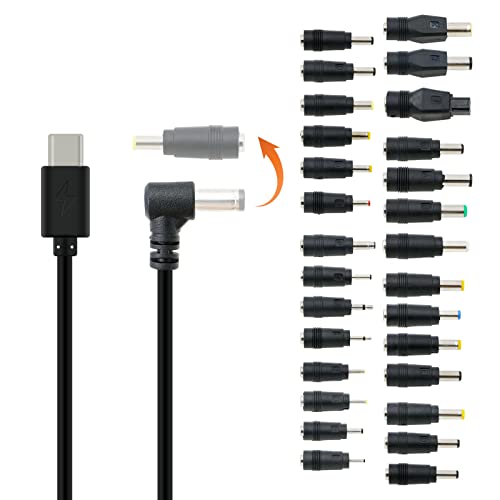 28Pcs Universal Power Adapter Kits 12V PD USB C Type C to DC Power Cable for PD Power Bank for KiPRO LCD Monitors 12V Devices, 70.8inches/1.8m - color: Straight Cable with 28PCS DC Connector