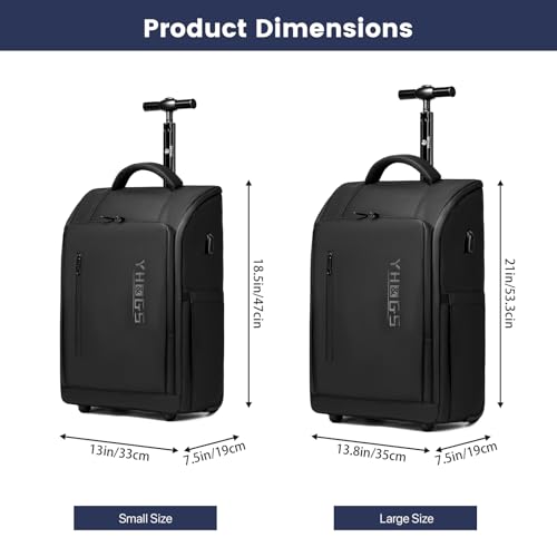Rolling Backpack Waterproof Commuter Backpack with Wheels for Business, Laptop Compartment for 17.3-Inch Laptop, Wheeled Carry-On Bag for Adults - color: Black-L