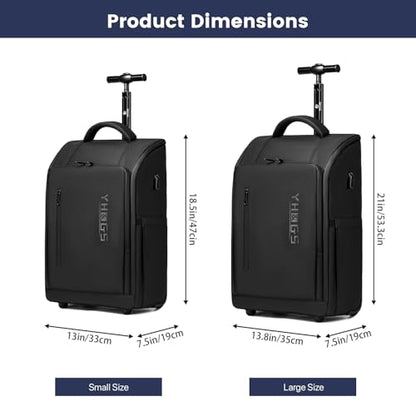 Rolling Backpack Waterproof Commuter Backpack with Wheels for Business, Laptop Compartment for 17.3-Inch Laptop, Wheeled Carry-On Bag for Adults - color: Black-L