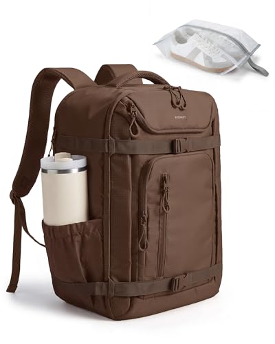 BAGSMART 35L Travel Backpack for Women & Men Fits 17-Inch Laptop, Airline Approved Carry On Backpack with Wet Pocket & Shoe Pouch, Water-Resistant Personal Item Travel Bag, Coffee - color: Coffee Brown